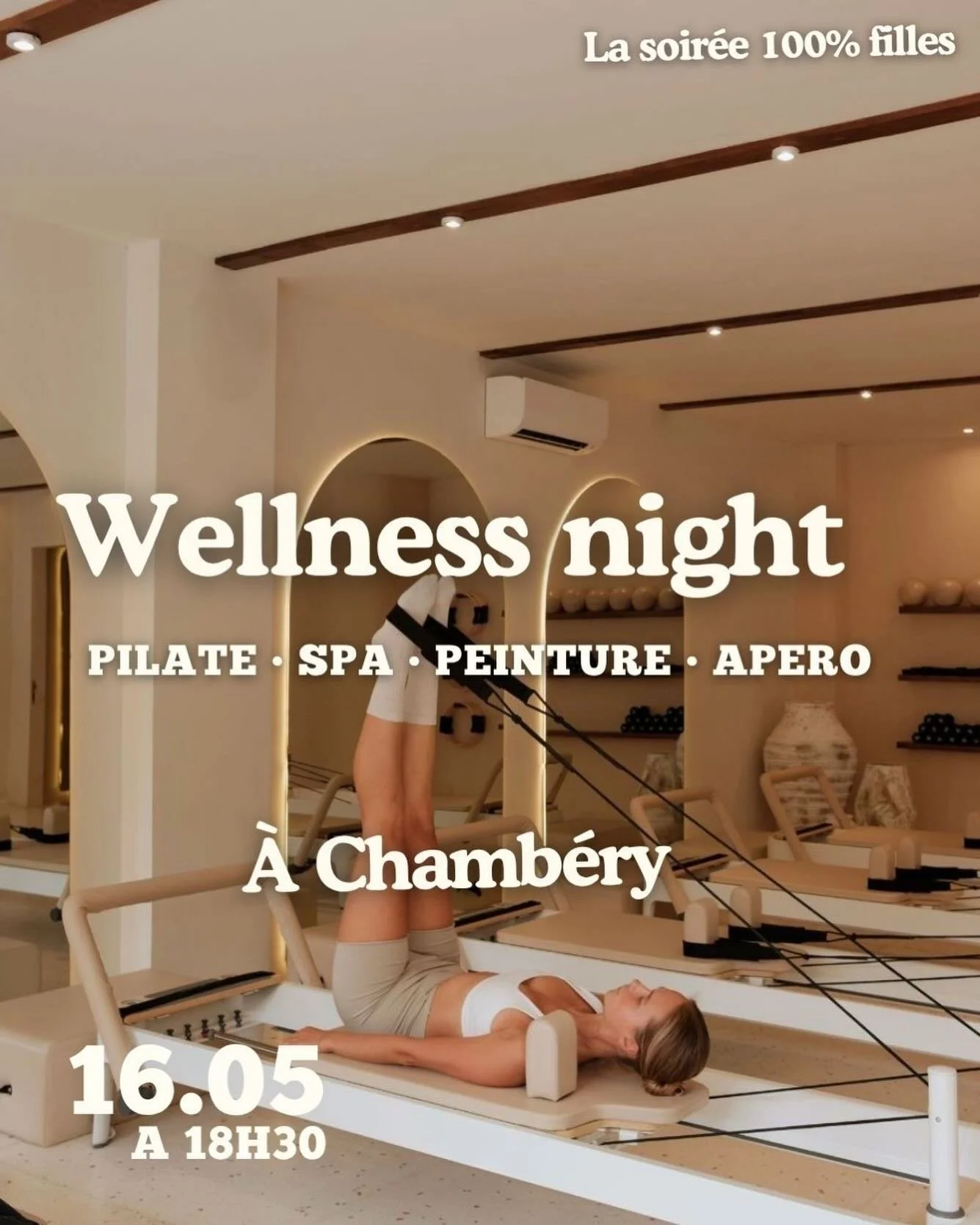 Et si tu t&rsquo;accordais enfin une vraie pause&hellip; ? 💛

Une soir&eacute;e pens&eacute;e pour ralentir, rel&acirc;cher la pression et prendre du temps pour toi dans une ambiance douce et intimiste entre filles 

Au programme :

💫 Pilates Refor