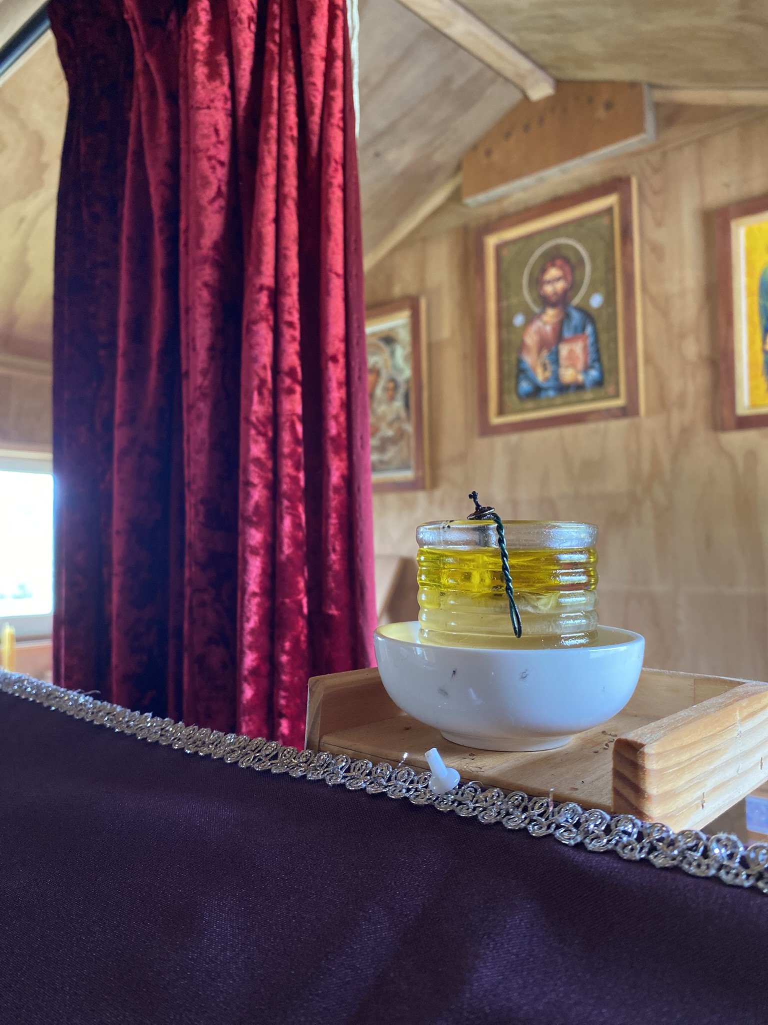 Lampada in the chapel at Sts Cyprian & Justina Orthodox Church in Auckland, New Zealand