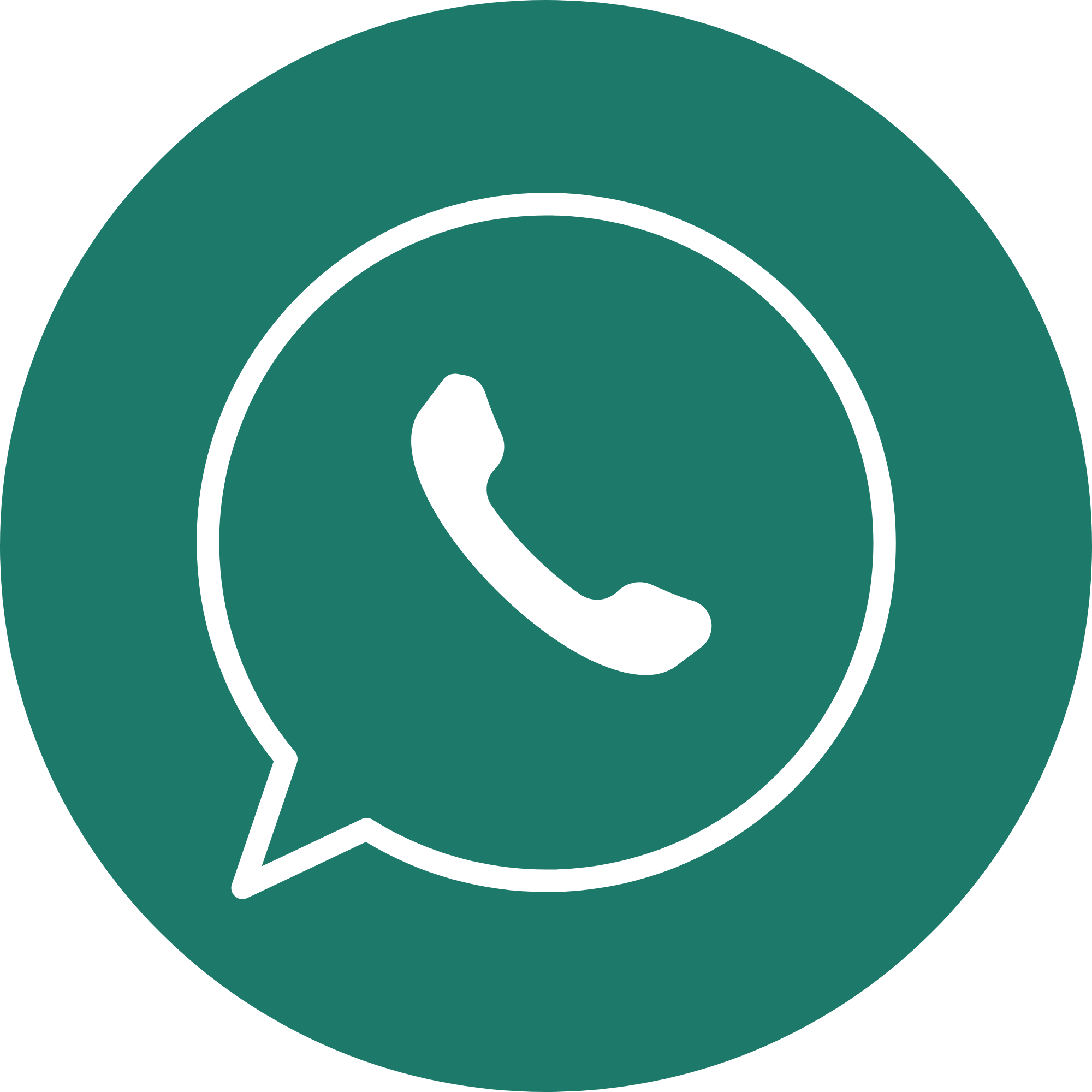 Green circular icon with a white speech bubble and a telephone receiver inside it, a WhatsApp icon.