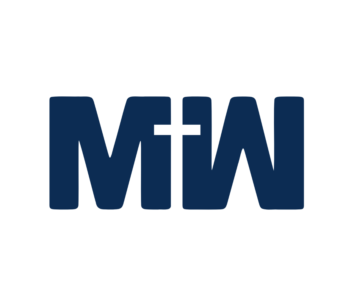 A logo with the word 'MIW' in bold navy blue letters, displayed upside down.
