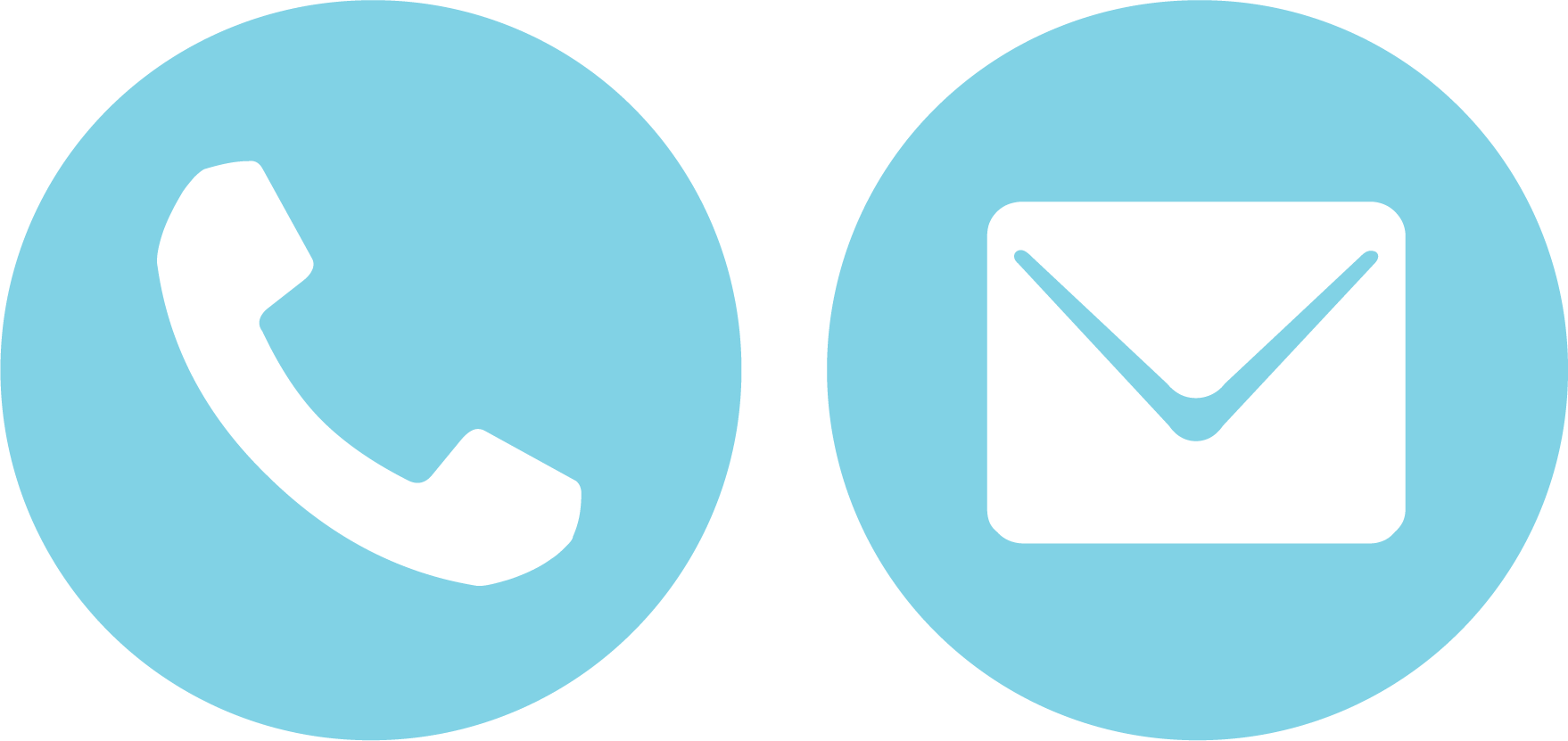 Icons of a telephone and an envelope on a light blue background representing contact options