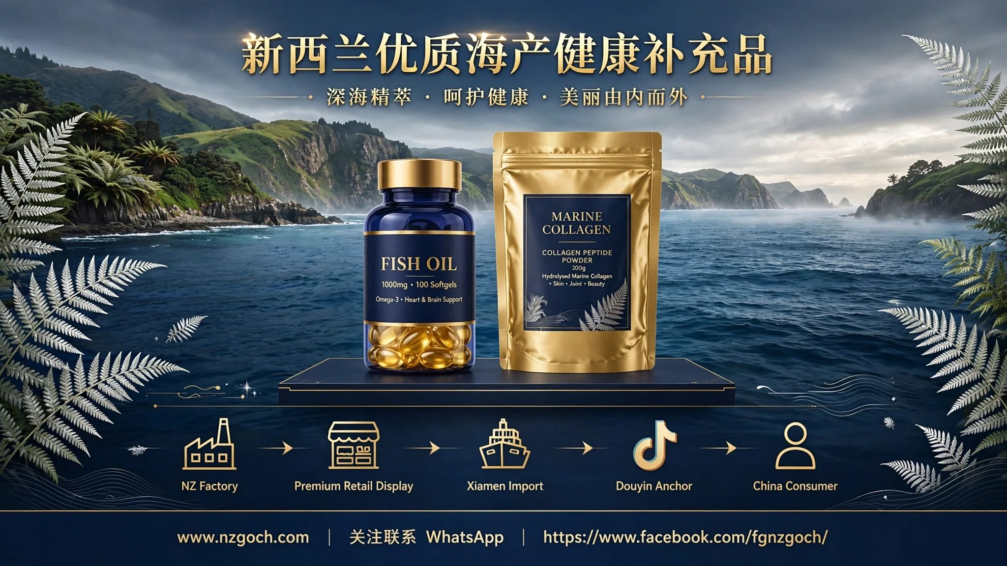 新西兰海上资源双宝广告 - 深海鱼油+海洋胶原蛋白 40°S黄金渔场 恩物Thesaurus Premium Marine Shop官方