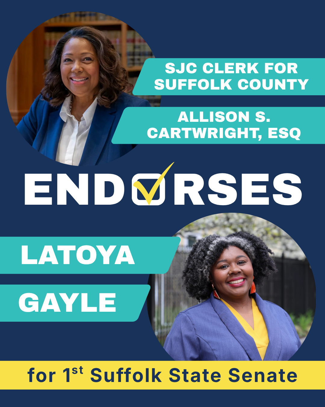Latoya Gayle earns Allison S. Cartwright’s Endorsement for State Senate First Suffolk District