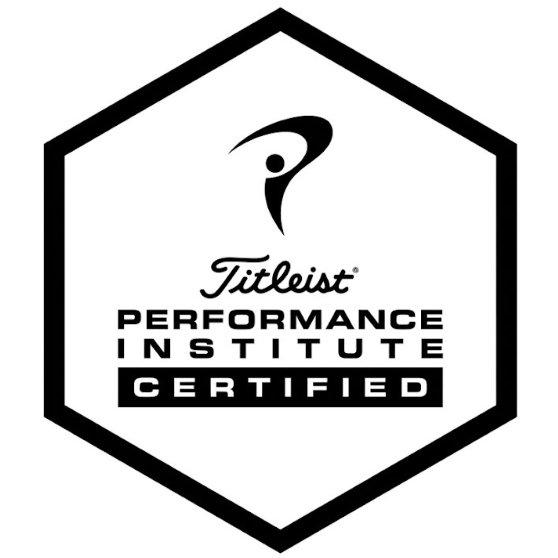 Black and white logo of a cube with the text 'Titleist Performance Institute Certified' inside.