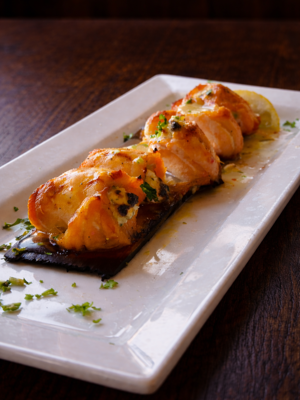 Crab clusters on a white plate.