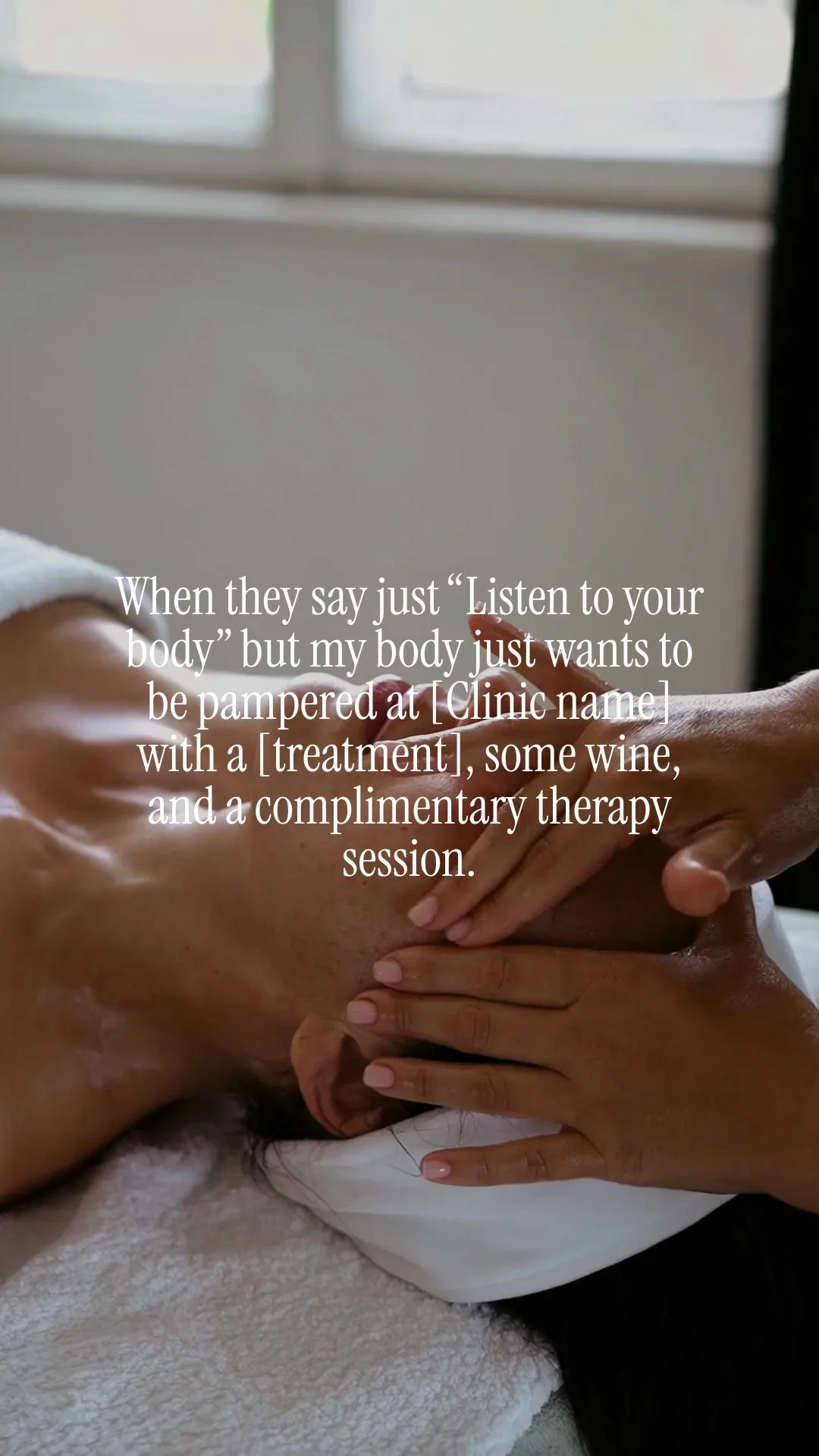 A person receiving a massage with text overlay about pampering and therapy.