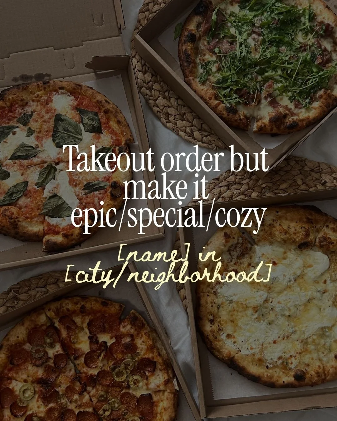 Takeout order/Grab-and-go but make it epic/special/cozy