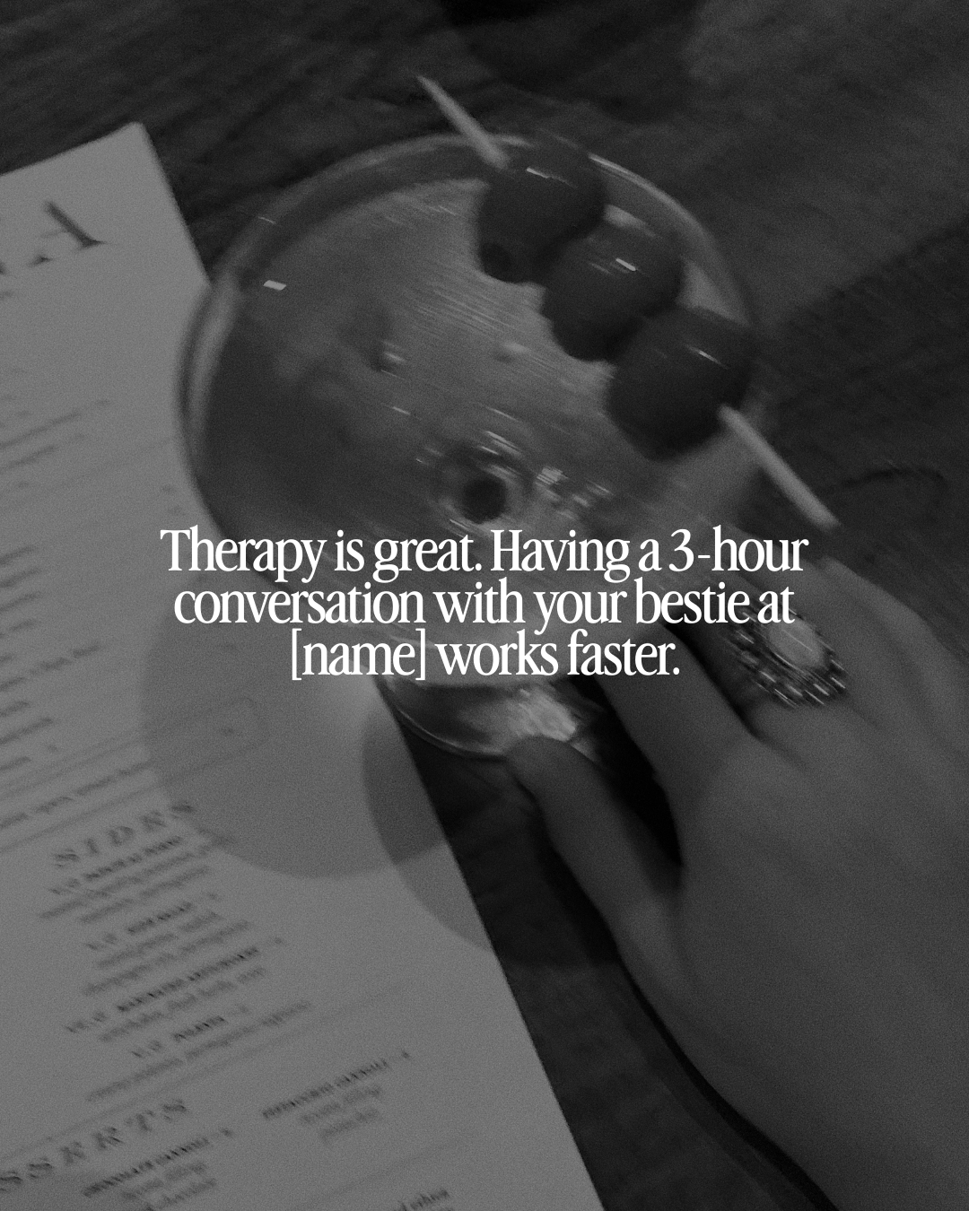 Therapy is great. Dinner/Coffee at [name] works is better