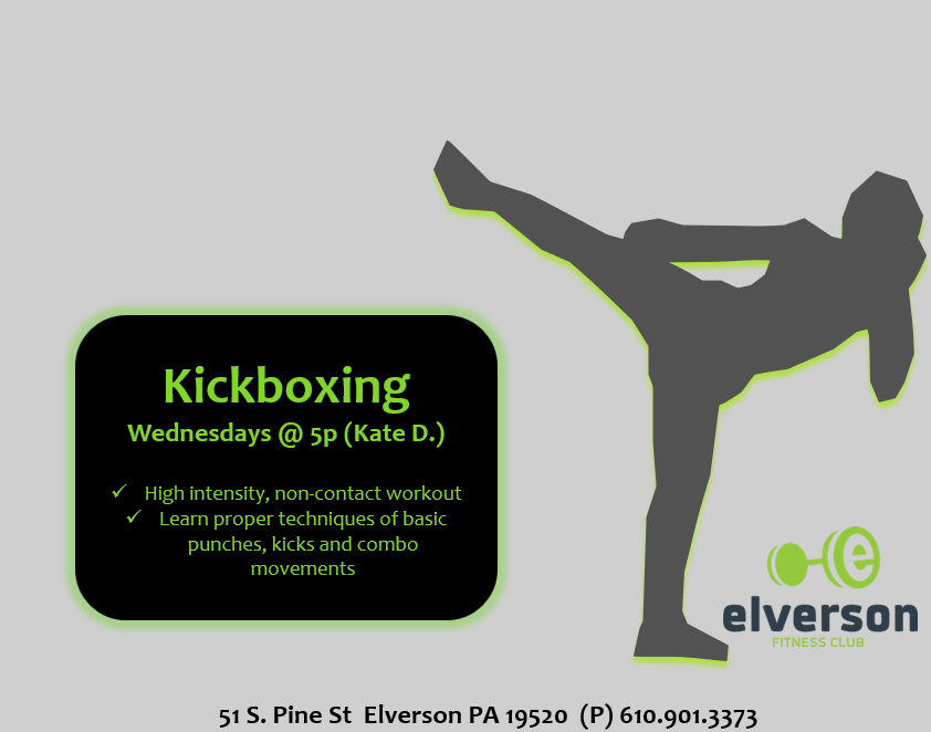 Kickboxing classes are offered at Elverson Fitness Club. 