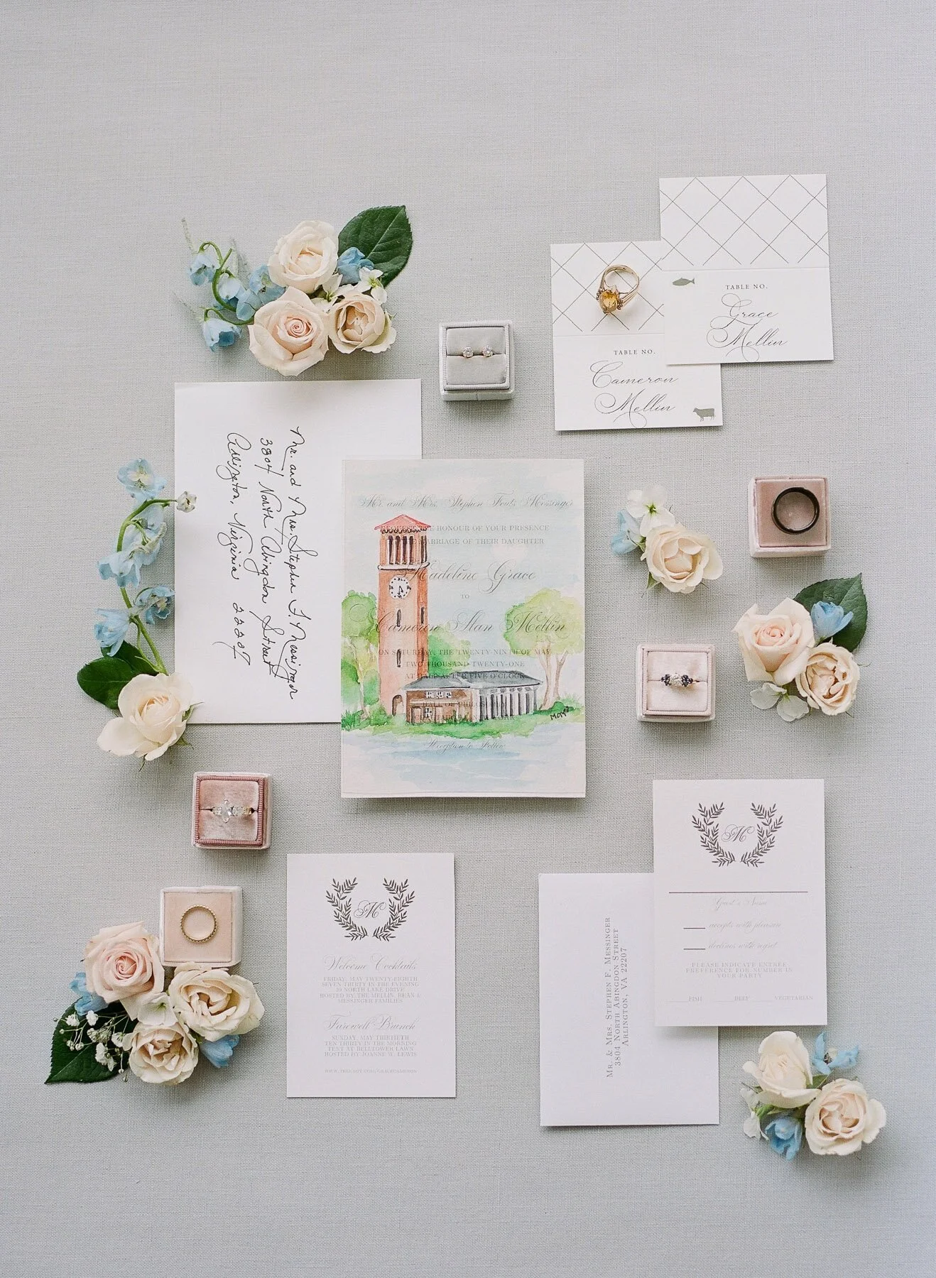 Basic Invite wedding invitation with watercolor by Mother of the Bride