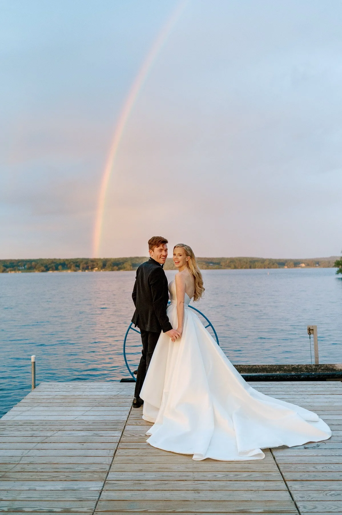 Rainbow wedding photos Belltower Park Wedding Lake Chautauqua Institution Wedding in New York with EVL Events and Heirloom Soul Floral Design 