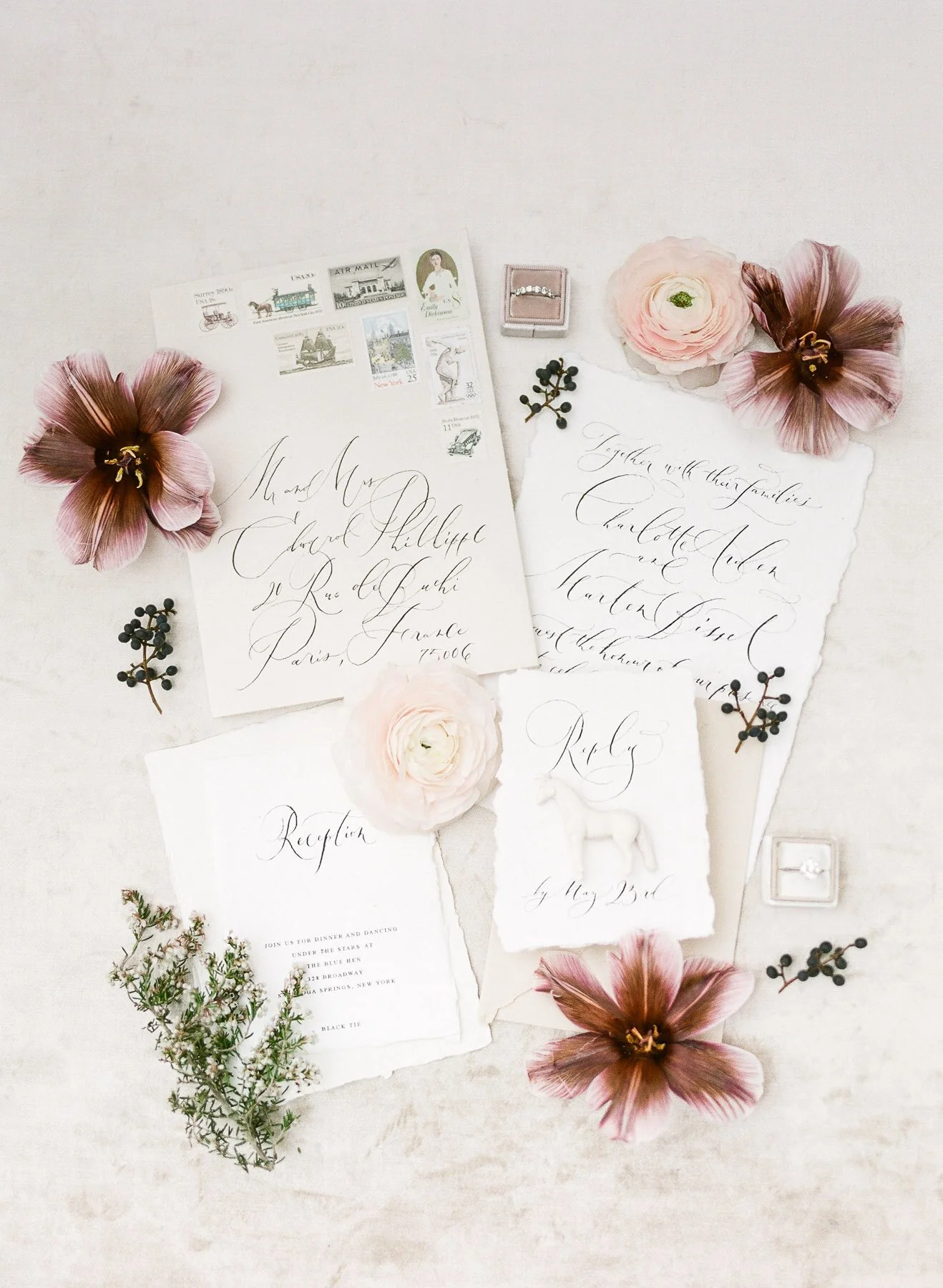Ink revival Invitation suite for Saratoga Springs Wedding