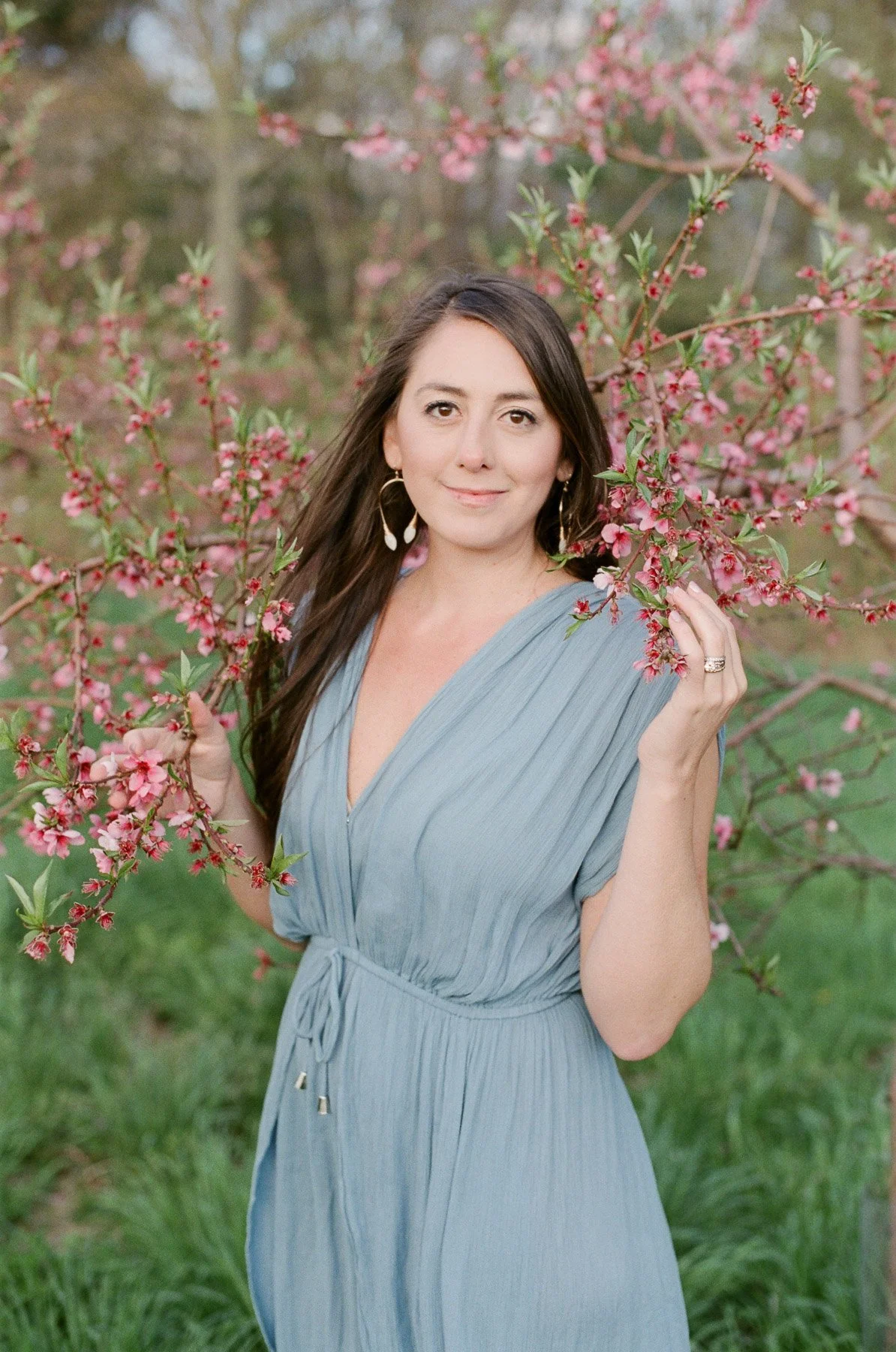 Mother Portrait with Peach Blossoms in NY
