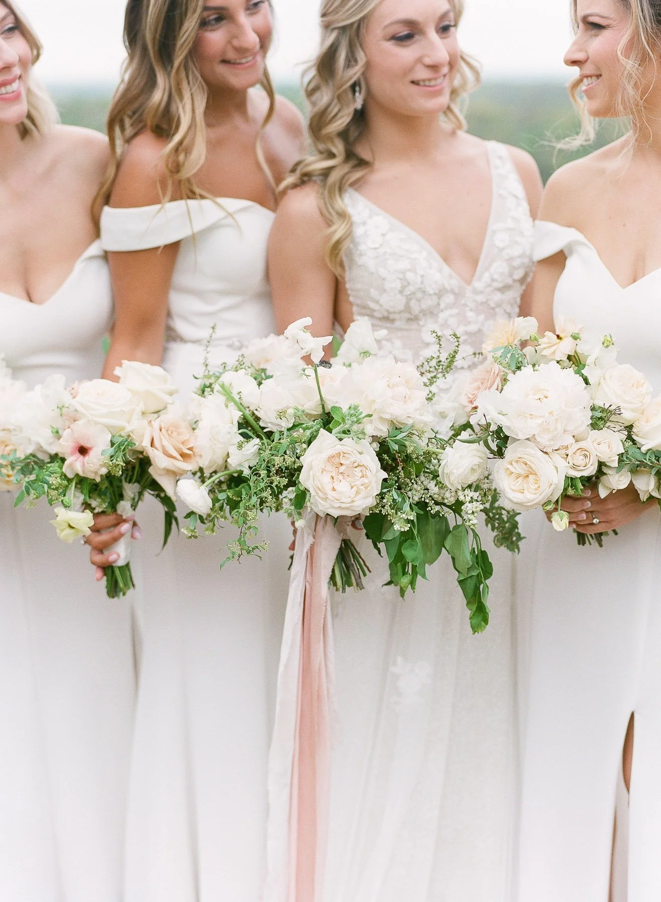 Twisted willow flowers bouquets white and green