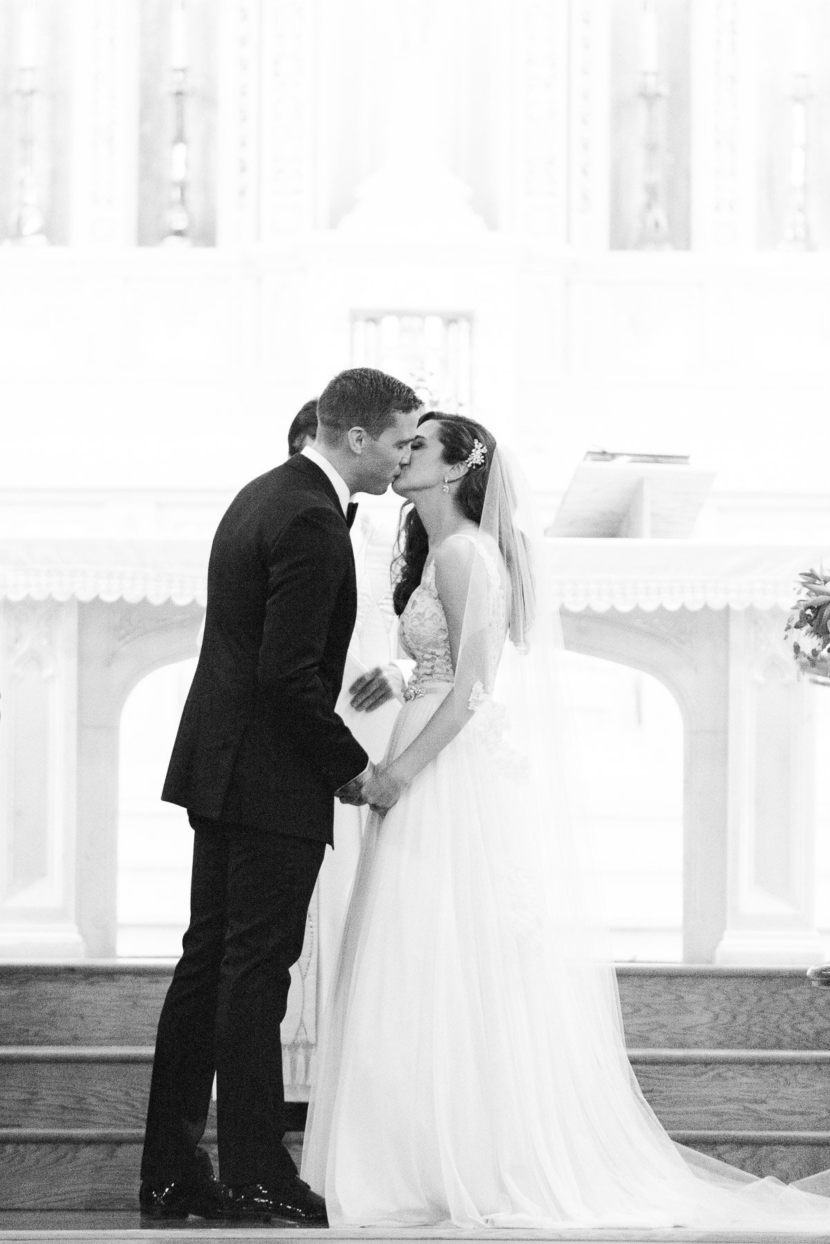 Black and White Wedding Church Ceremony Photo