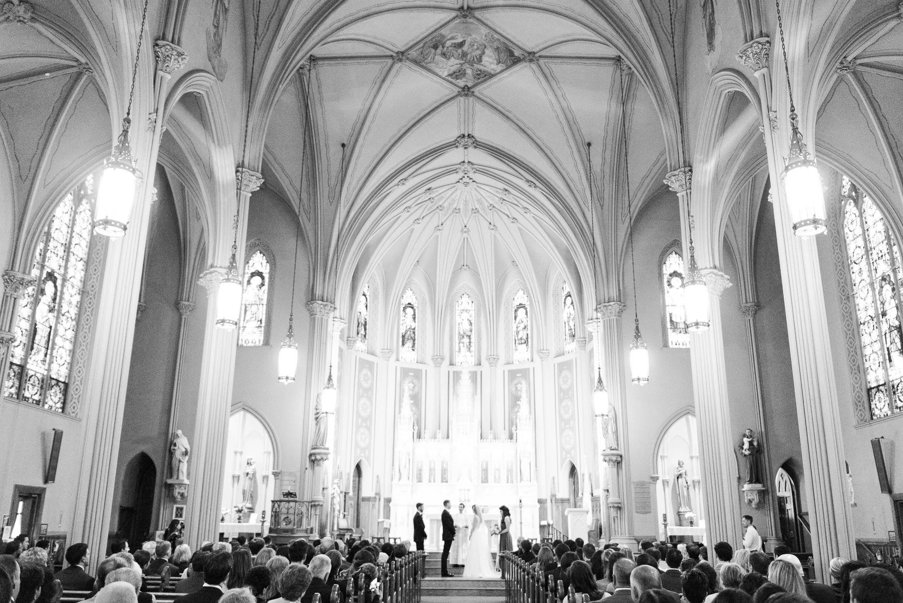 Black and White Wedding Church Ceremony Photo