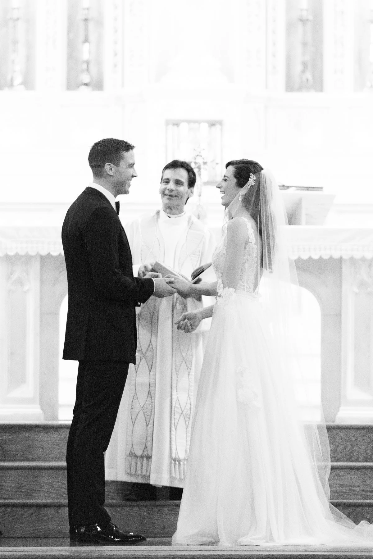 Black and White Wedding Church Ceremony Photo
