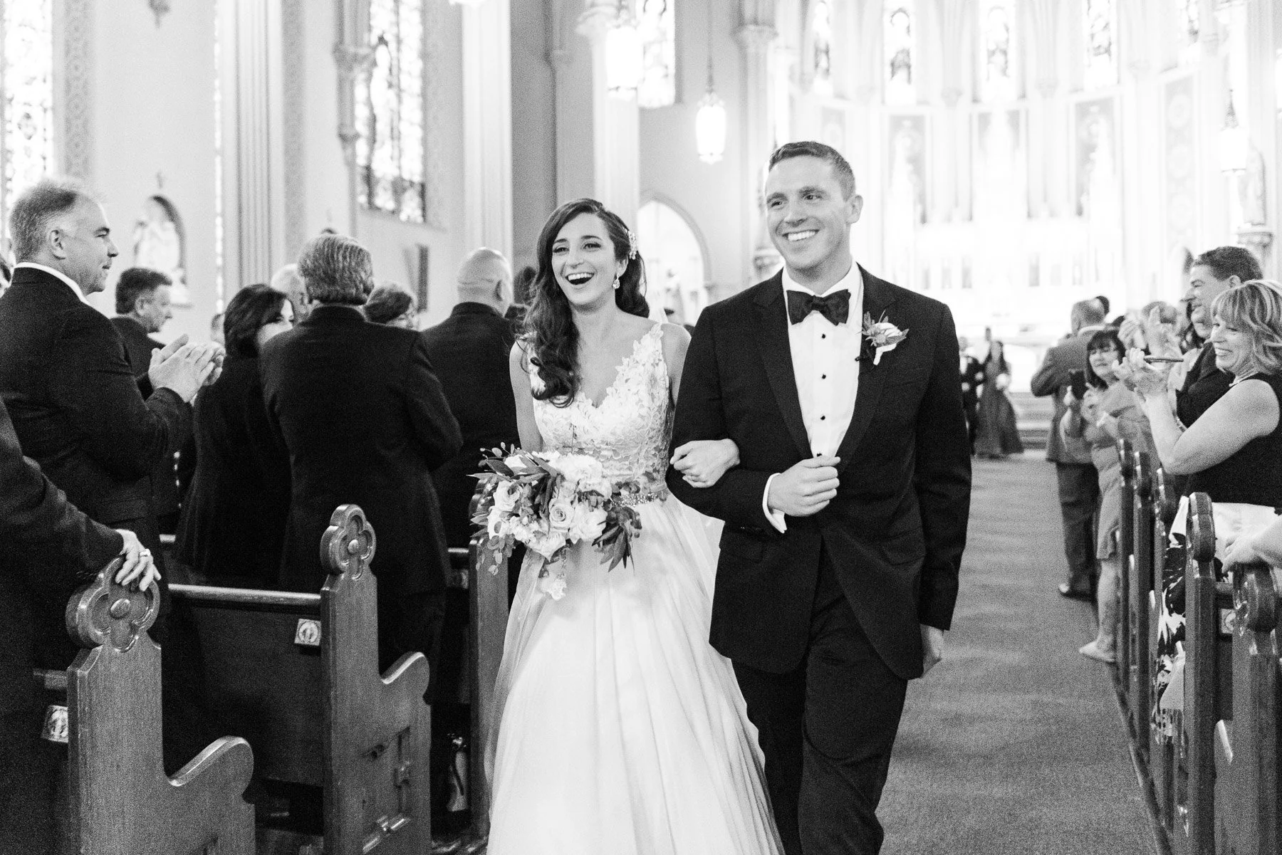 Black and White Wedding Church Ceremony Photo