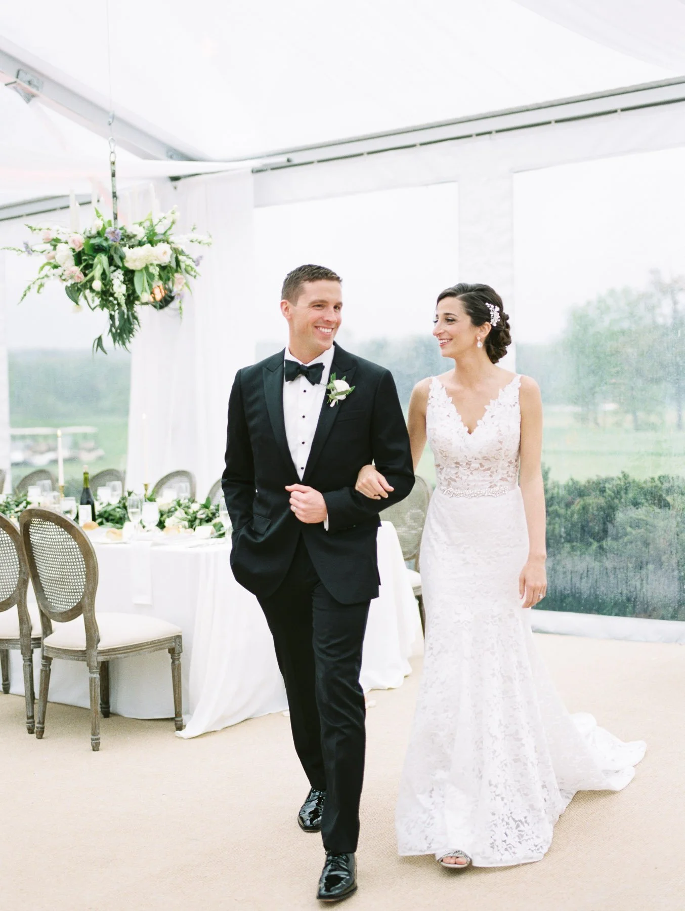 Bride and Groom in Tent at Saratoga National Golf Club