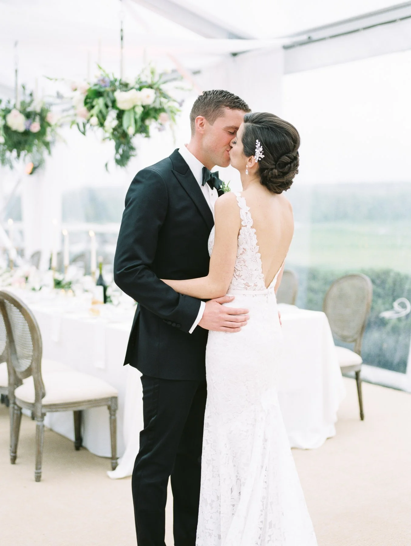 Bride and Groom in Tent at Saratoga National