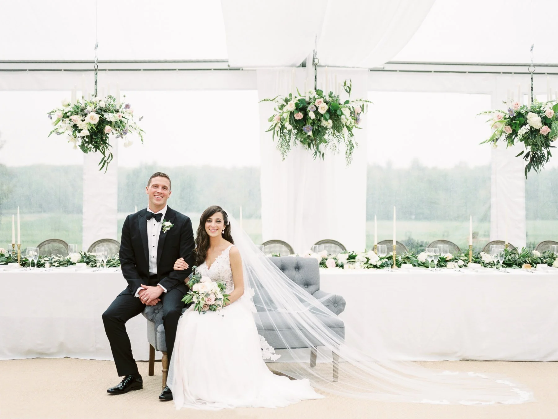 Indoor Tent Wedding Couple Portrait at Saratoga National Golf Club
