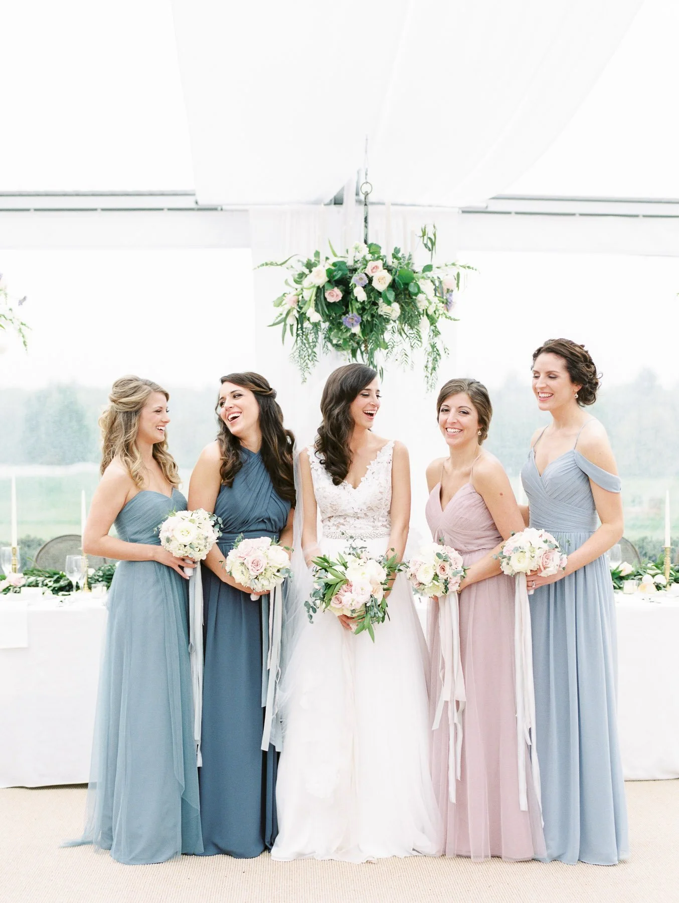 Bridesmaid Photo in Tent at Saratoga National