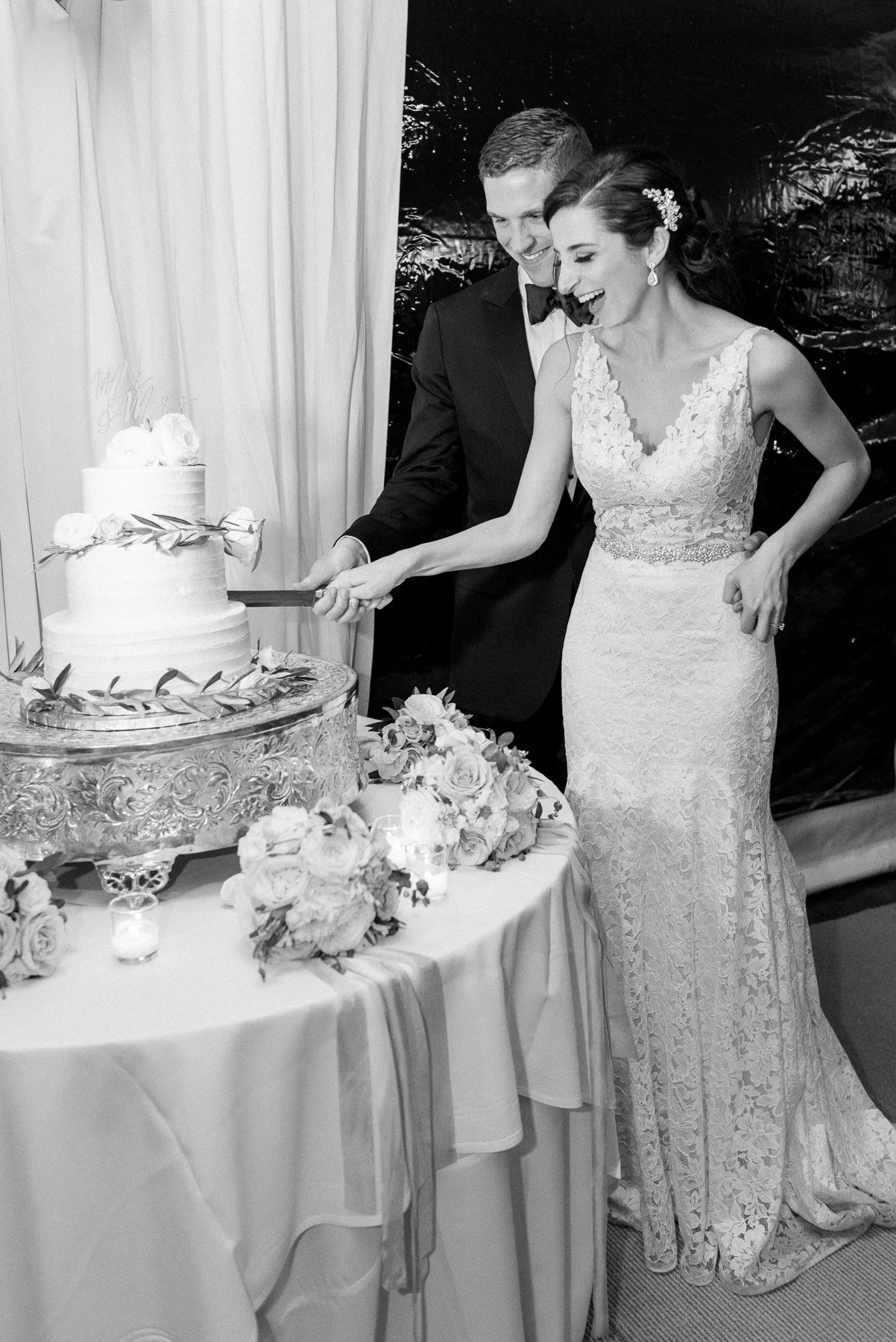 Black and White Cake Cutting Photo