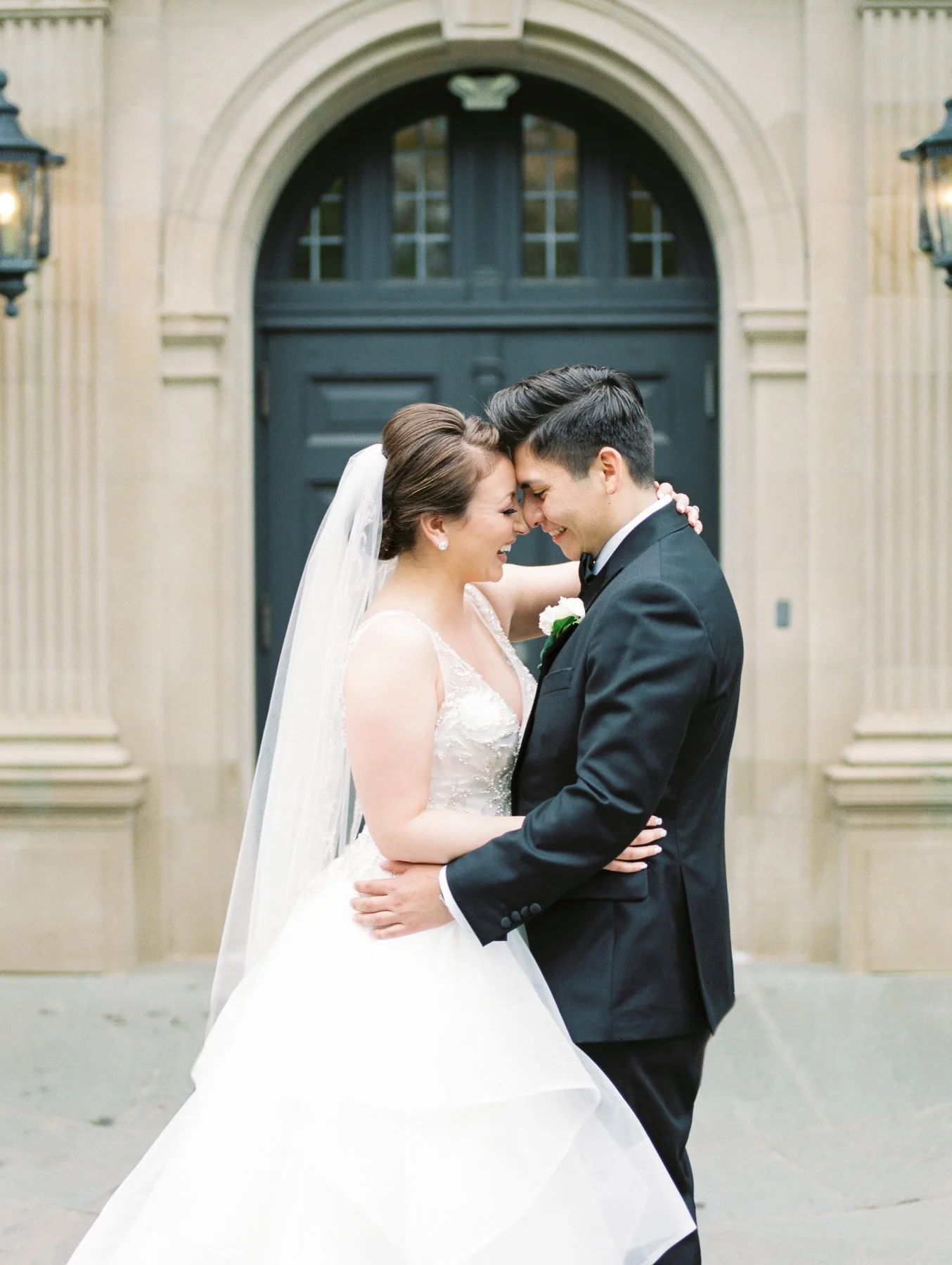 Wedding Couple Laughing at Natirar Mansion in NJ