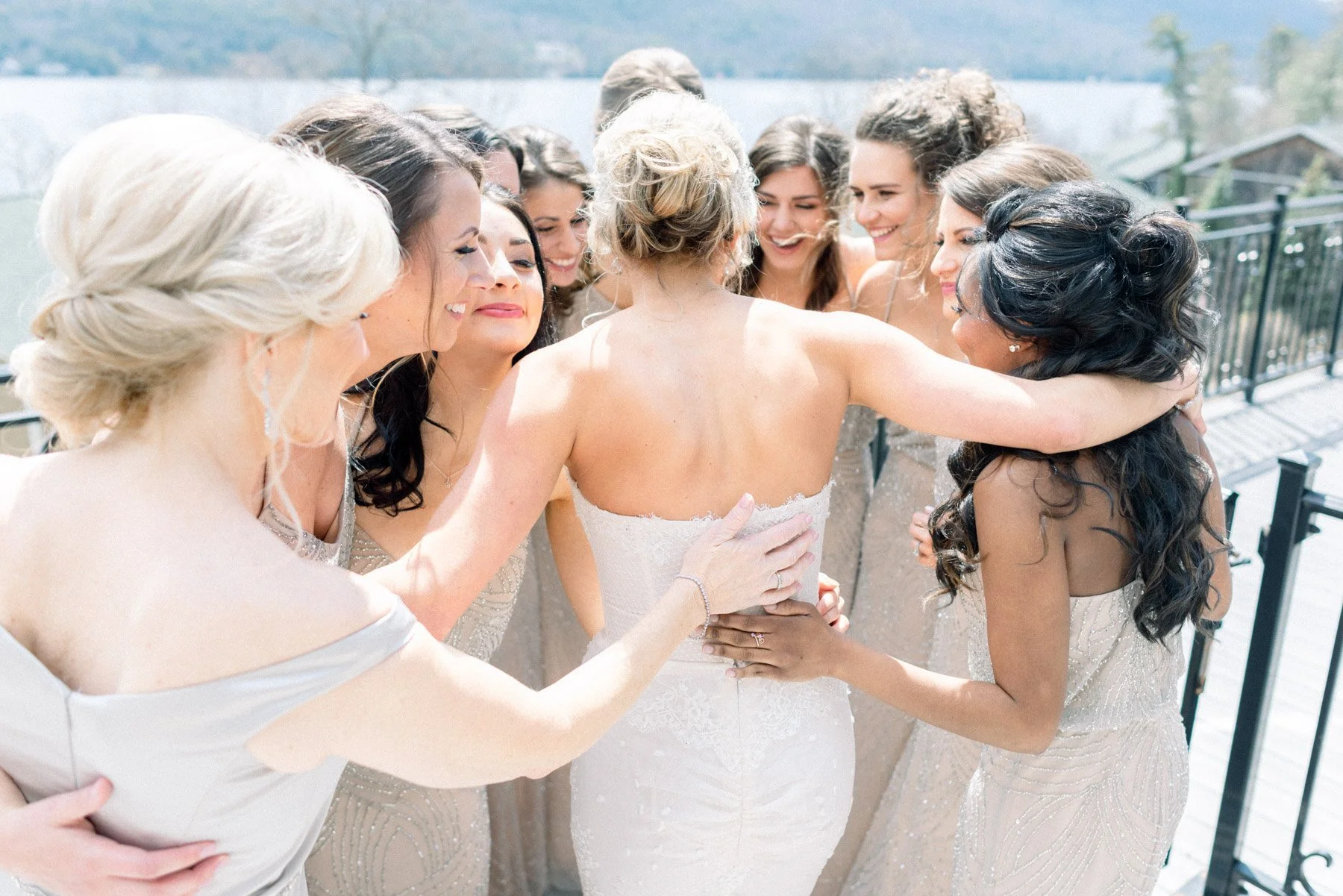 Hugs with Bridal Party Inn at Erlowest 