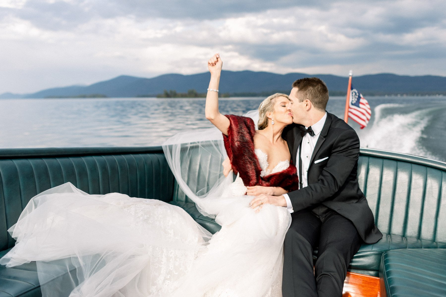Boat Ride with Wedding Couple at Inn at Erlowest in Lake George, NY