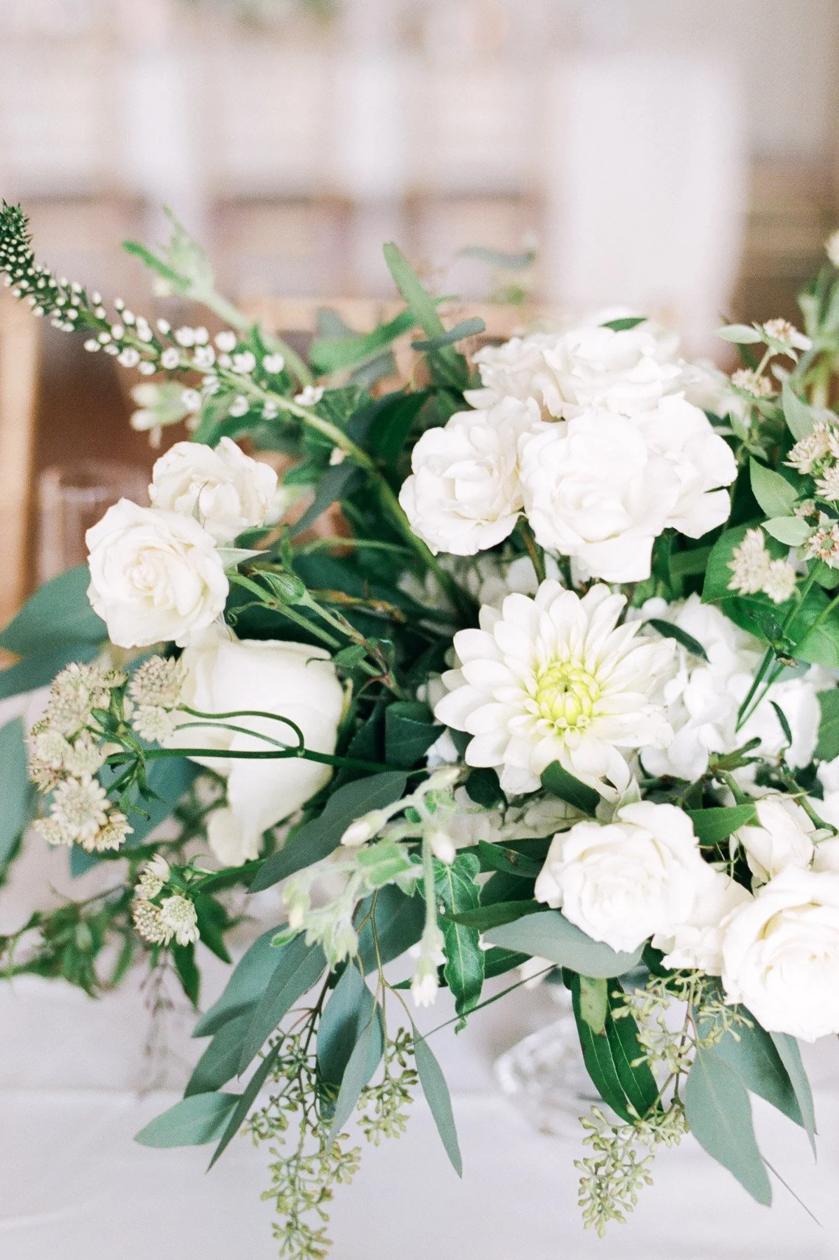 White and green wedding centerpiece