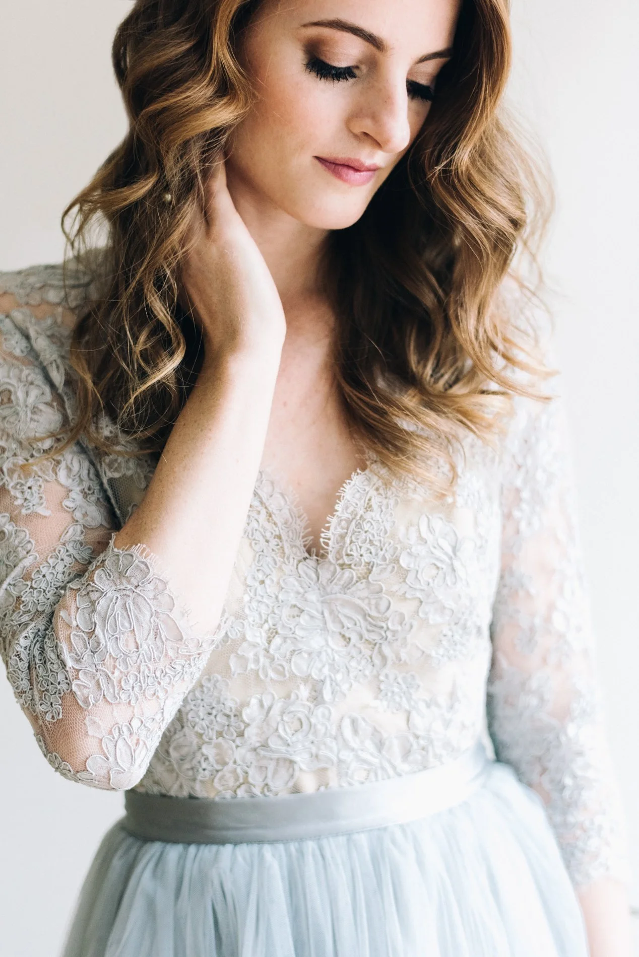 Alexandra Grecco blue wedding gown and Samantha Linn Makeup