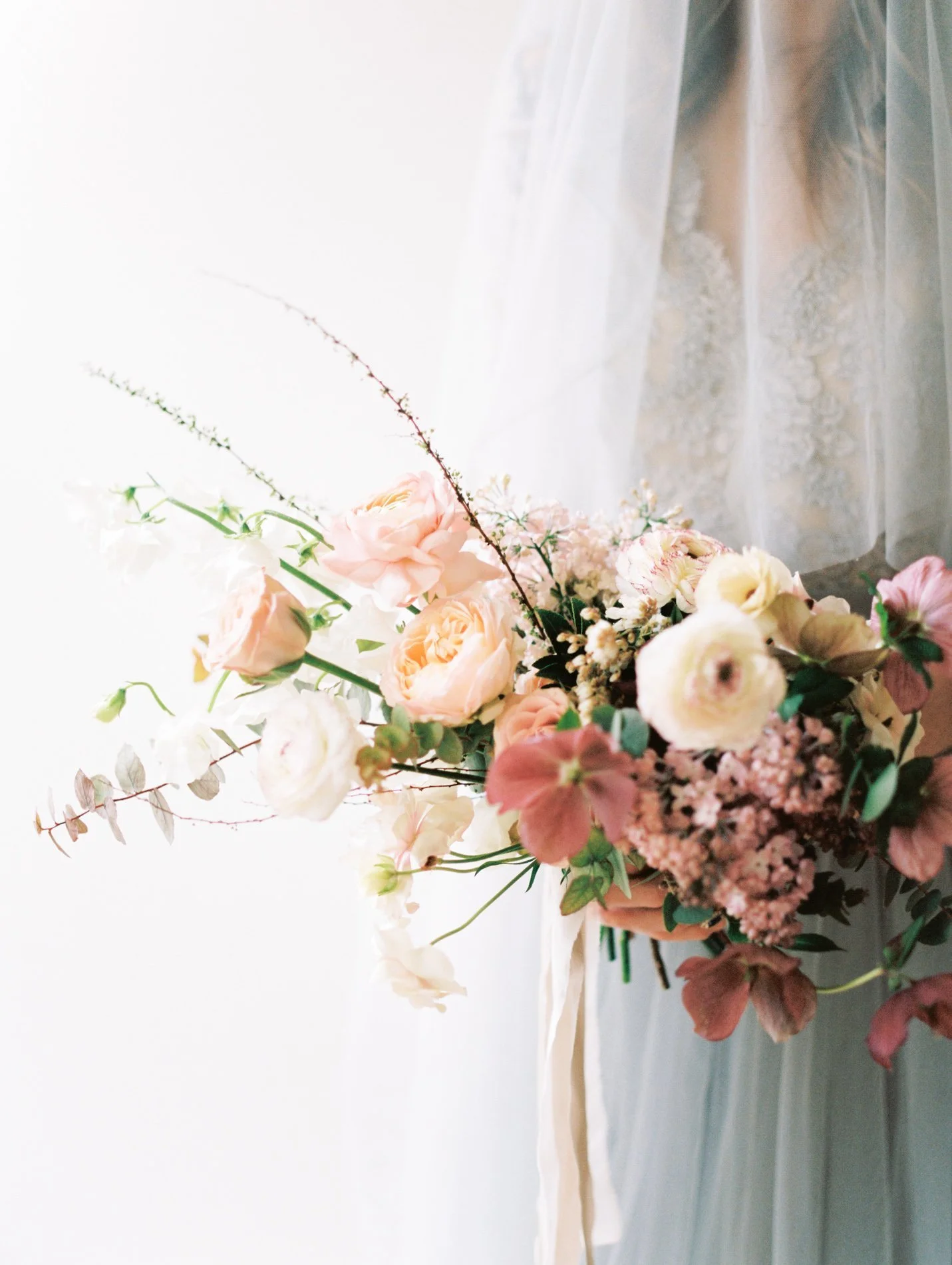Alexandra Grecco blue wedding gown and Ava Flora bouquet