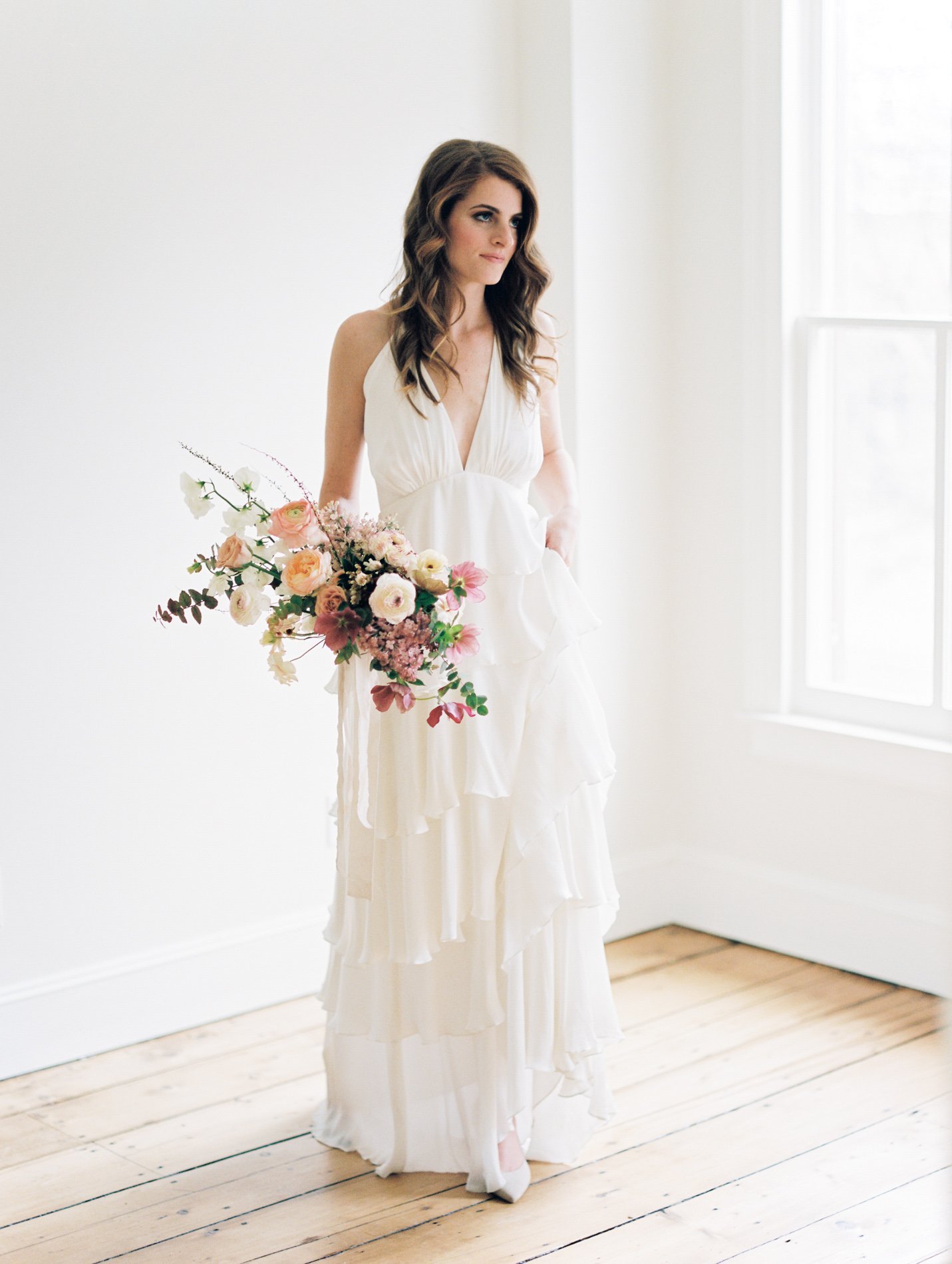 Alexandra Grecco wedding gown and Ava Flora bouquet