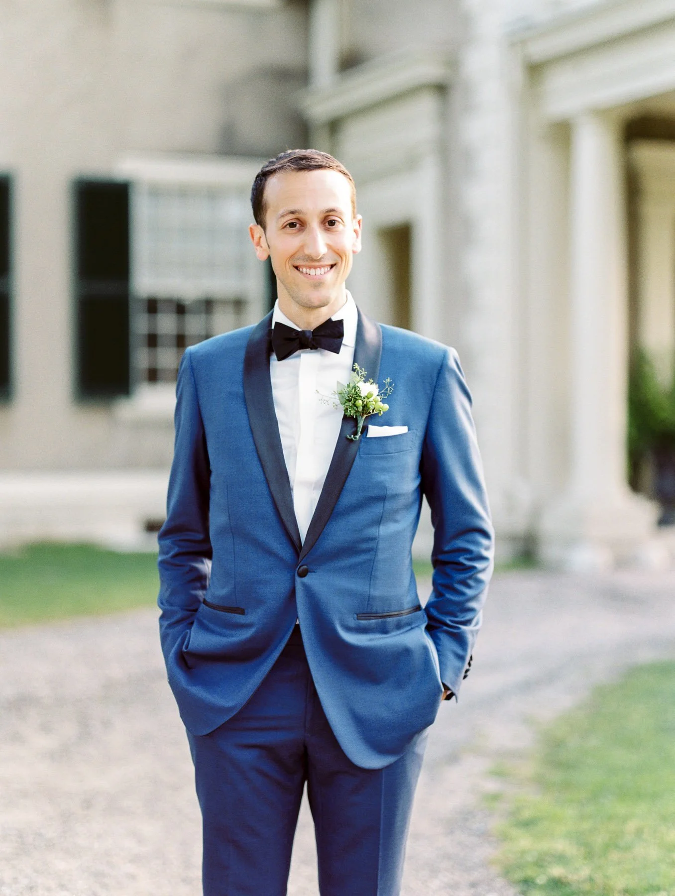 Manchester Vermont Wedding Groom Wearing Blue Suit Supply Tuxedo
