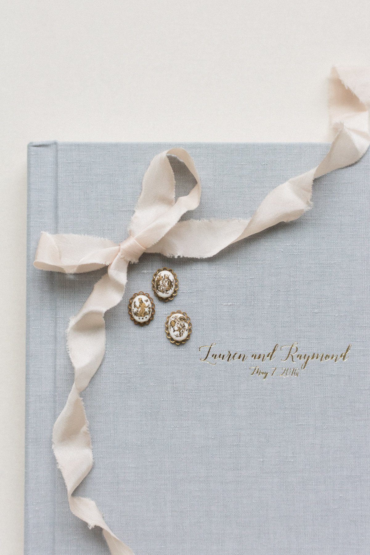 NJ Wedding Photographer Fine Art Luxe Linen Wedding Album with Gold Foil