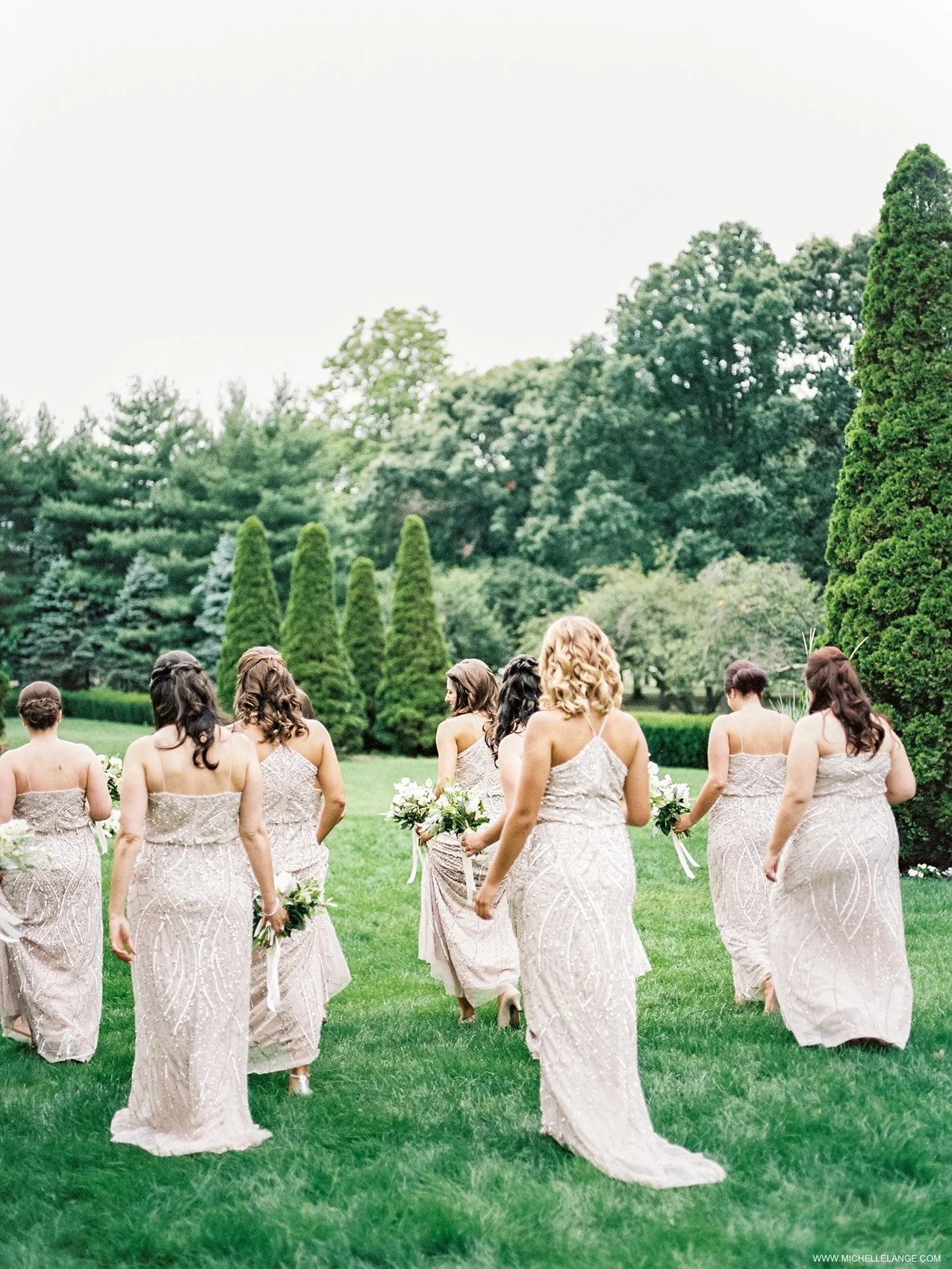 NY Wedding Photographer with Adrianna Papell Bridesmaids
