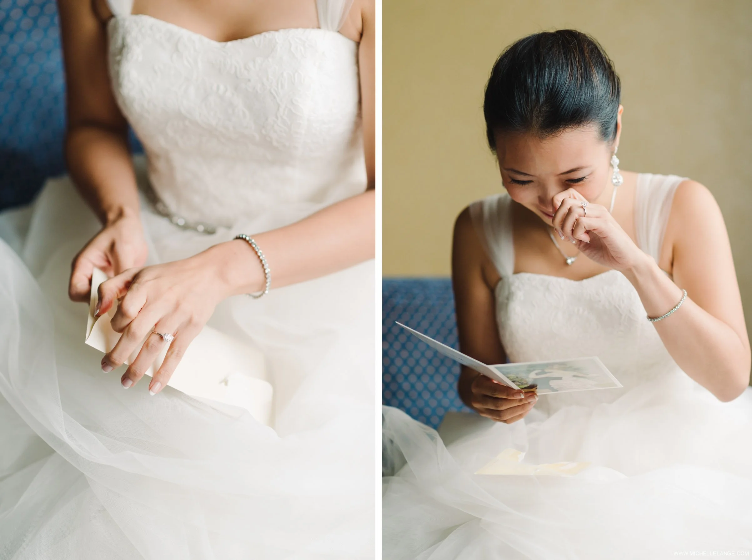 Bride Reading Card from Groom