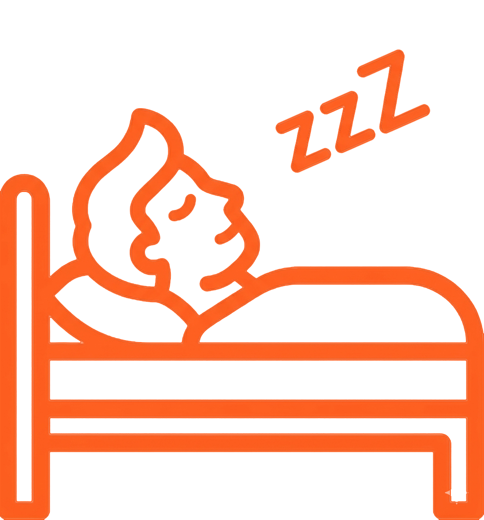 Illustration of a person sleeping in a bed with a cloud-shaped head and 'Zzz' symbols indicating sleep.