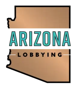 Outline of the state of Arizona with the words 'ARIZONA LOBBYING' inside