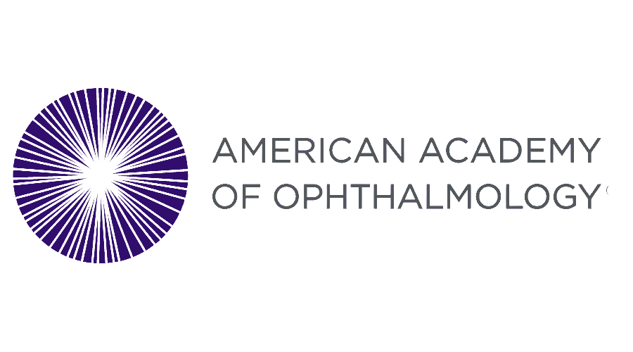 Logo of the American Academy of Ophthalmology featuring a circular, radial pattern in purple and gray with the organization's name to the right.