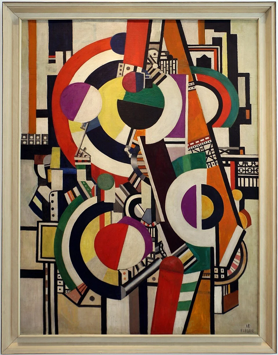 Dipinto cubista I dischi di Fernand Léger del 1918 con forme geometriche e cerchi colorati astratti.