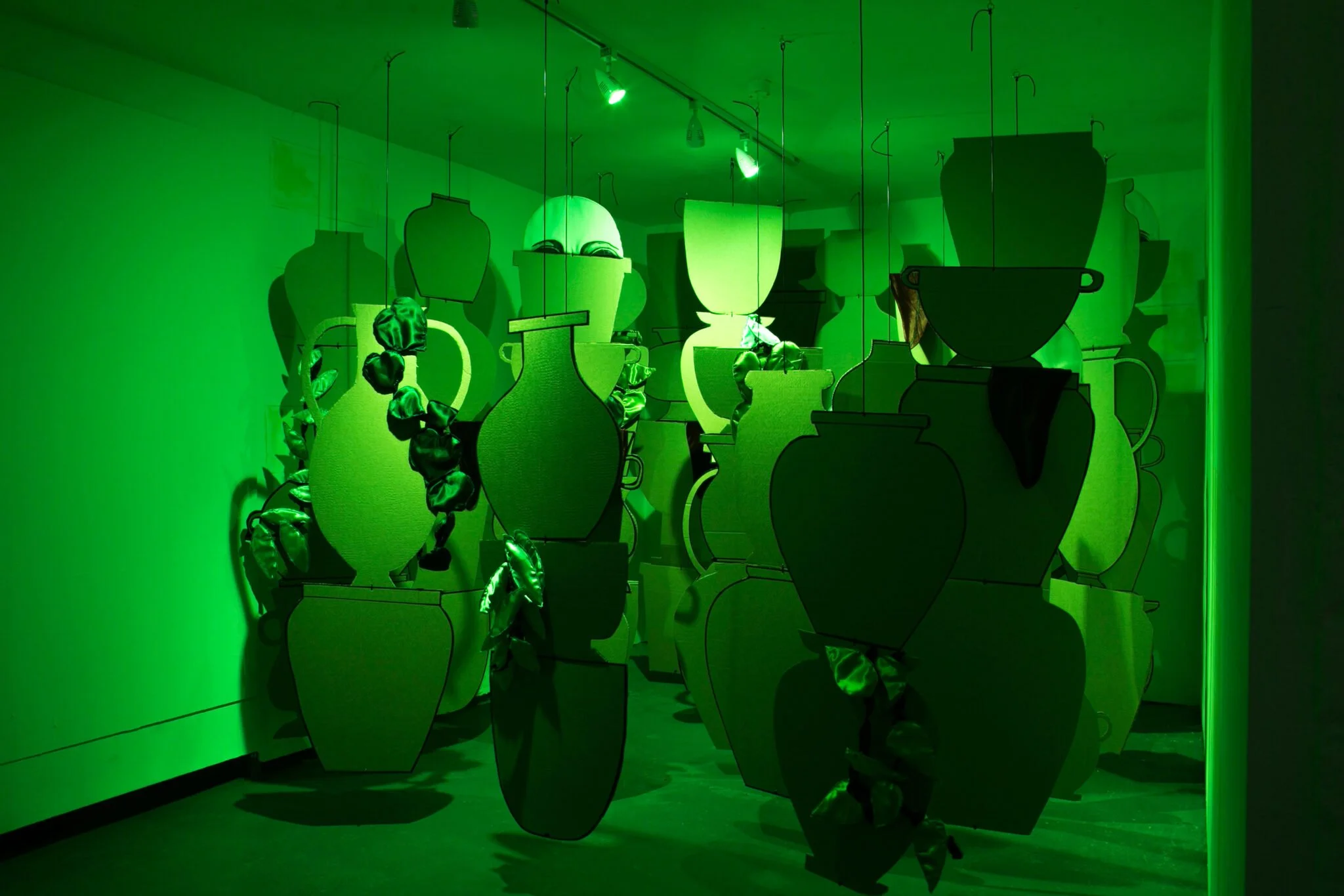 Sub Rosa, cardboard, velvet, satin, acrylic, Lungley Gallery 2020