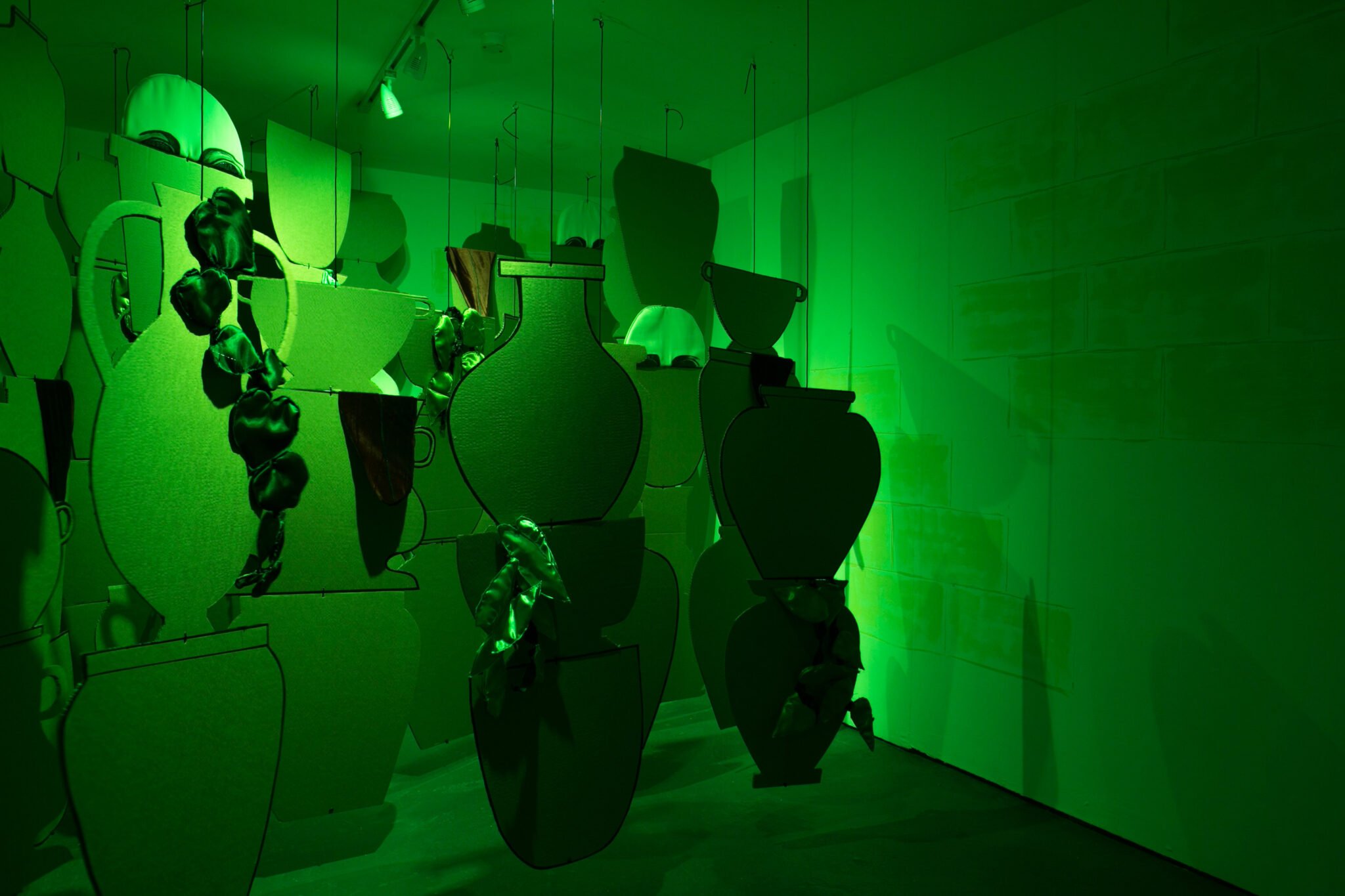 Sub Rosa, cardboard, velvet, satin, acrylic, Lungley Gallery 2020