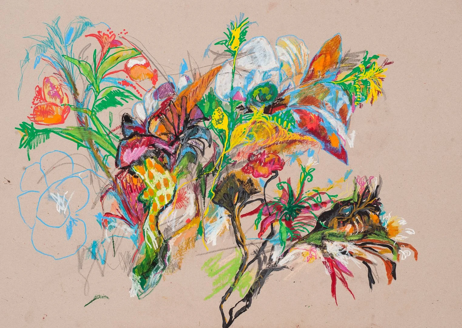 Magical Flowers (No. 1), 2020. 51X67 cm, Mixed Media on Cardboard (Reserved for Exhibition)