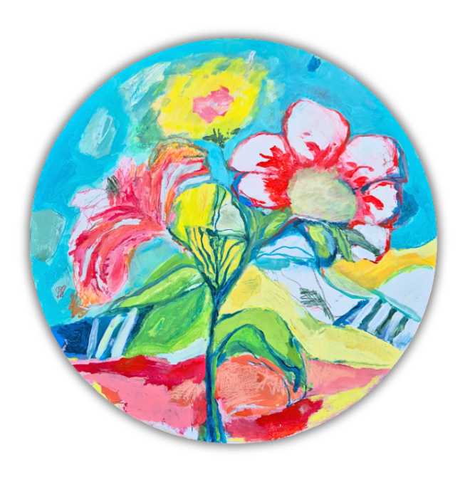 Bloom III, from the “Blooming” series, 2026. Diameter 40 cm, Mixedmedia on Wood  