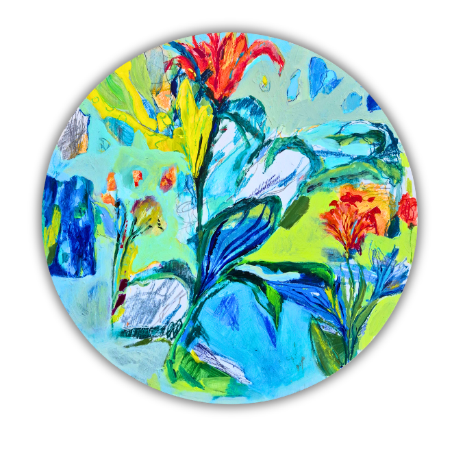 Bloom I, from the “Blooming” series, 2026. Diameter 40 cm, Mixedmedia on Wood  