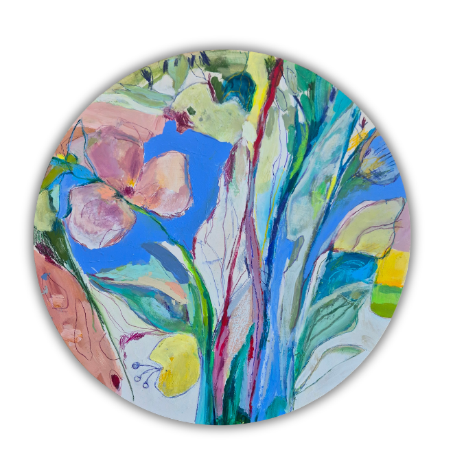Bloom II, from the “Blooming” series, 2026. Diameter 40 cm, Mixedmedia on Wood  
