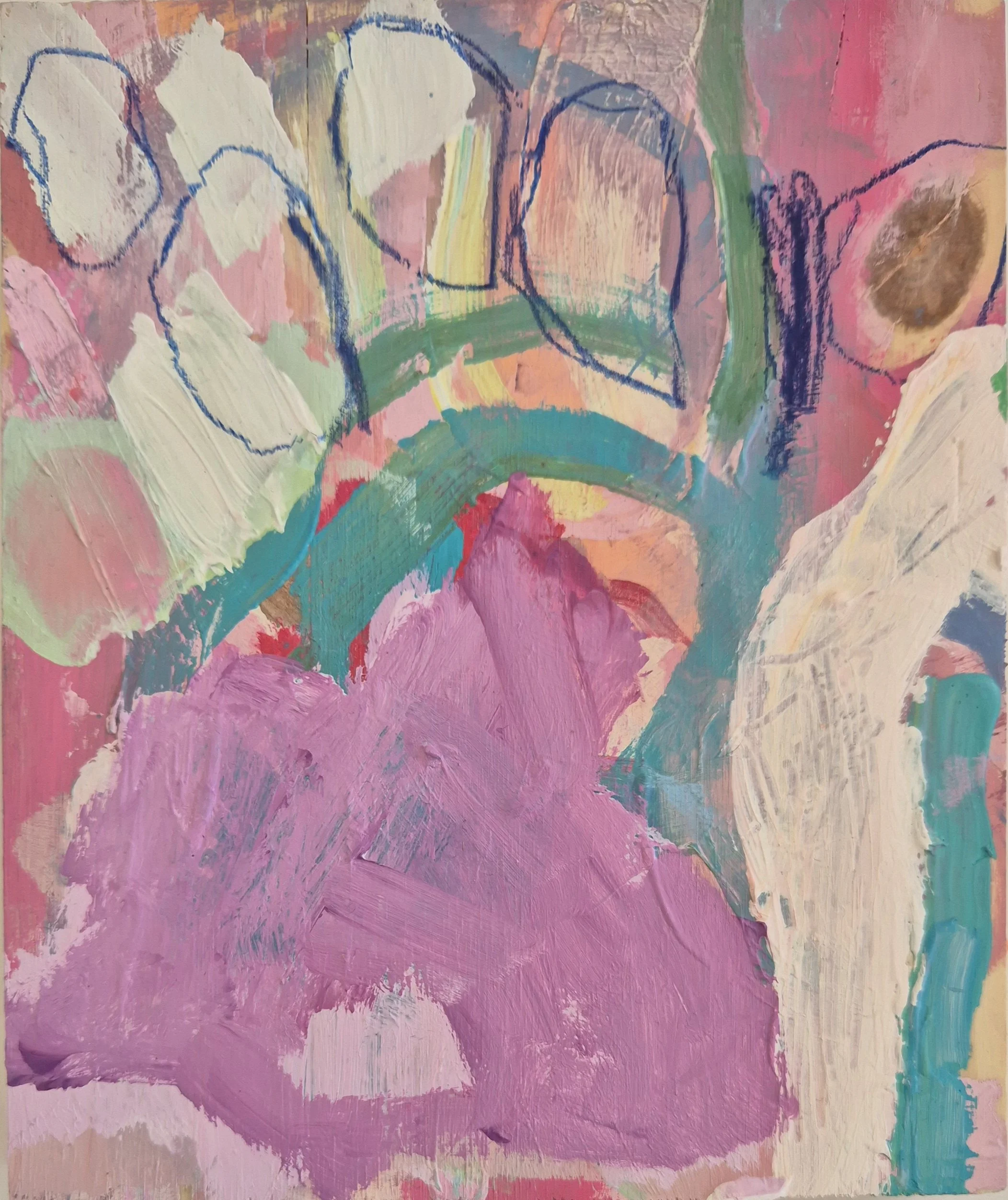 Untitled, 2026. 16×19 cm, Acrylic and Colored Pencil on Wood