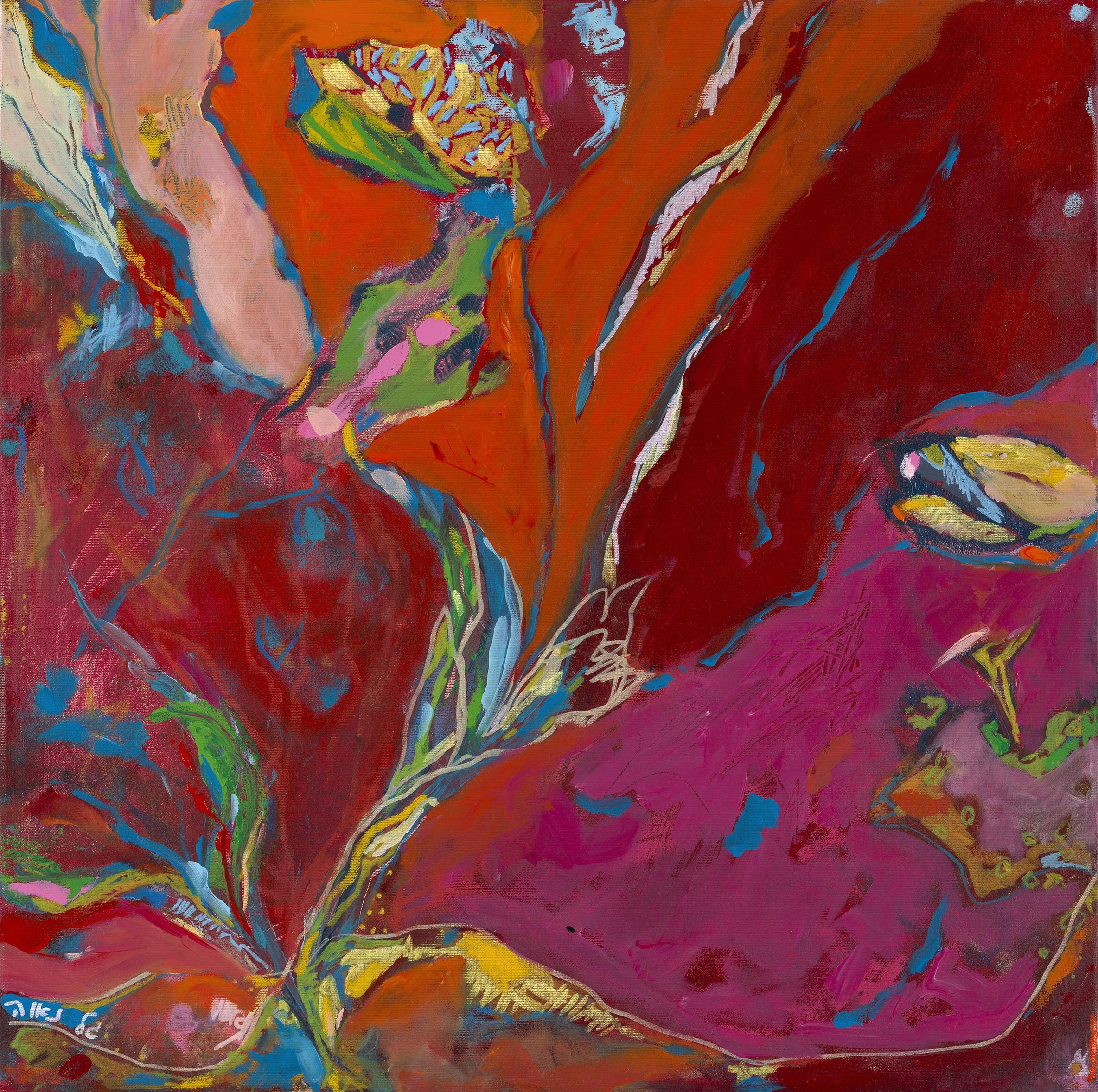 Crimson Blossom, 2020. 60x60 cm, Acrylic on Canvas